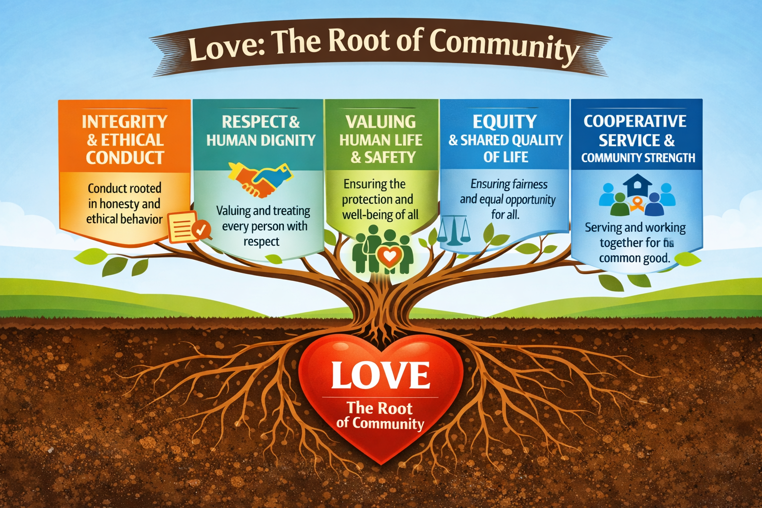 Love as the root of the five civic pillars — Chicago Lights Institute diagram